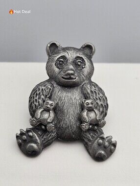 Torino Pewter Panda Mama & 2 Baby Panda Stud Earrings Silver Tone 1.5"
